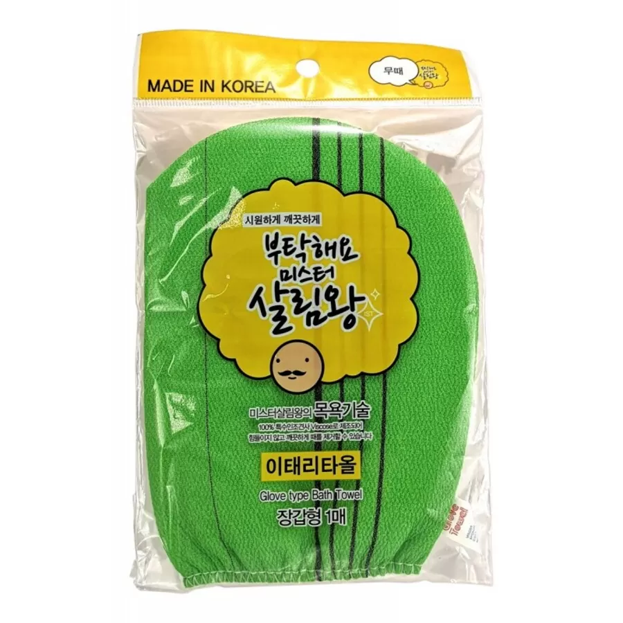 INSAN Glove Type Bath Towel, 1шт. Мочалка для тела в виде рукавички жесткая зеленая