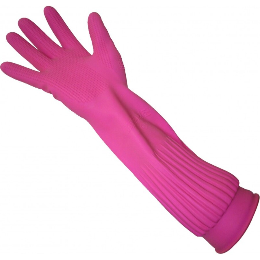 MYUNGJIN Rubber Glove, 42см*22см. Перчатки латексные хозяйственные удлиненные, с манжетой размер XL