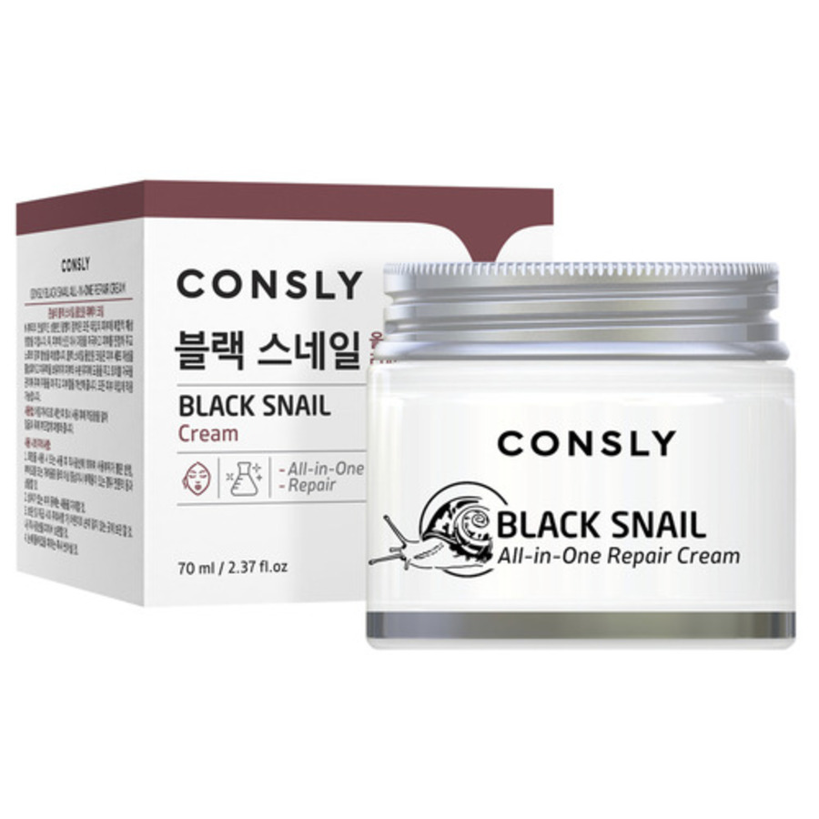 CONSLY Black Snail All-In-One Cream, 70мл. Крем для лица восстанавливающий с муцином черной улитки