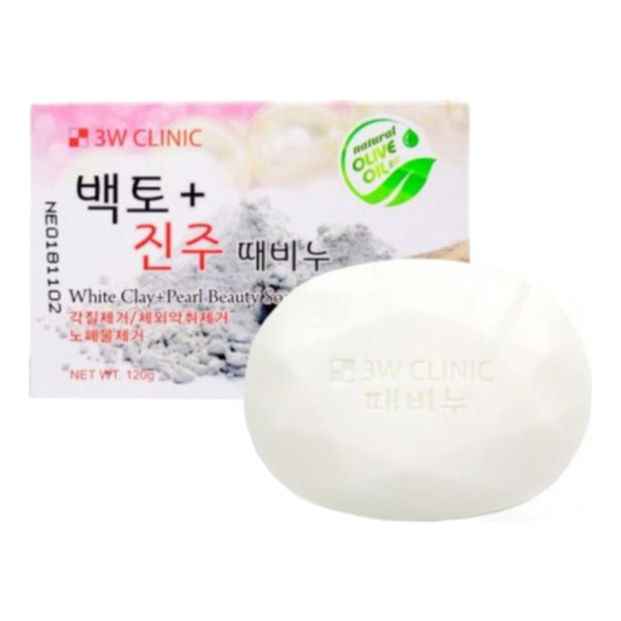 3W CLINIC White Clay&Pearl Beauty Soap, 120гр. Мыло с жемчужным порошком и белой глиной