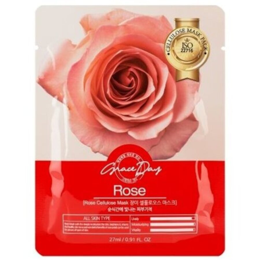 GRACE DAY Rose Cellulose Mask, 27мл. Маска для лица тканевая с экстрактом розы