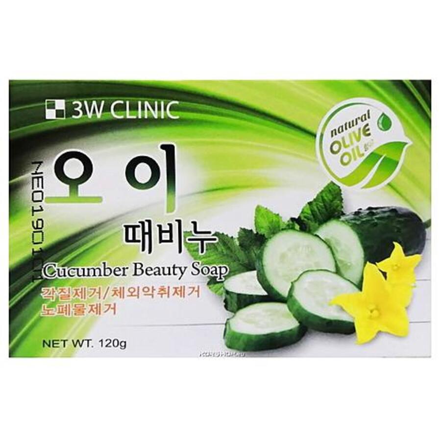 3W CLINIC Cucumber Beauty Soap, 120гр. Мыло кусковое с экстрактом огурца