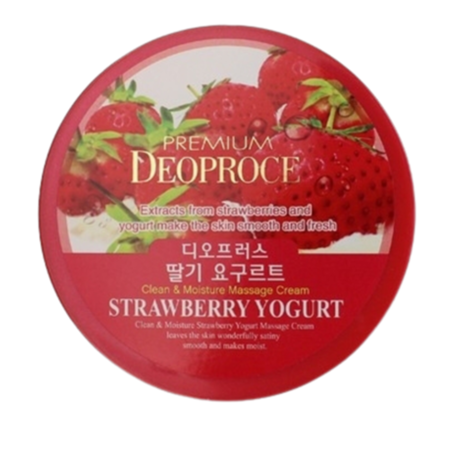 DEOPROCE Premium Clean & Moisture Strawberry Yogurt Massage Cream, 300гр. Крем для лица массажный с клубникой