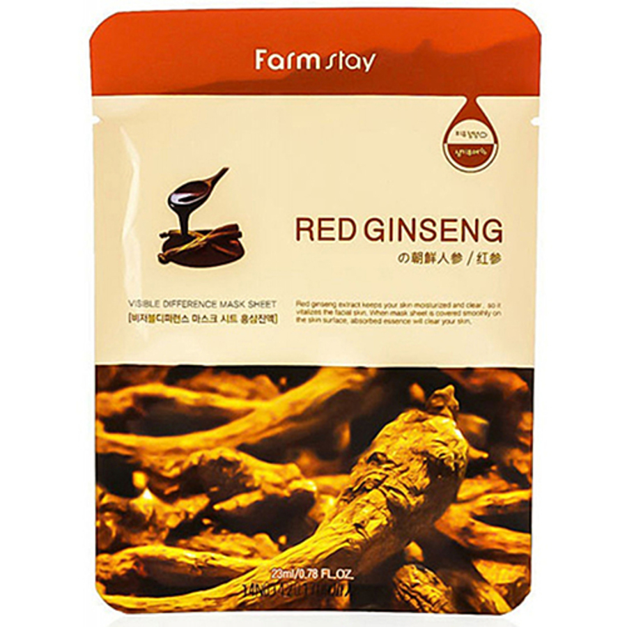 FARMSTAY Visible Difference Mask Sheet Red Ginseng, 23мл. FarmStay Маска для лица тканевая с красным женьшенем