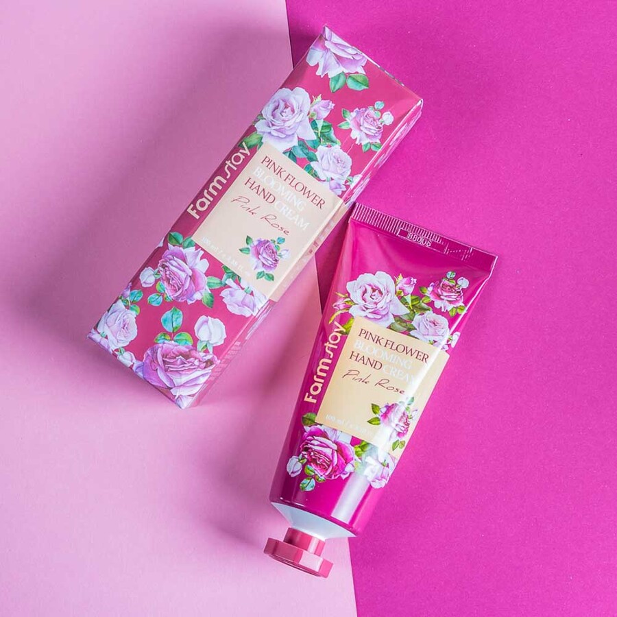 FARMSTAY Pink Flower Blooming Hand Cream Pink Rose, 100мл. FarmStay Крем для рук с экстрактом лепестков розы