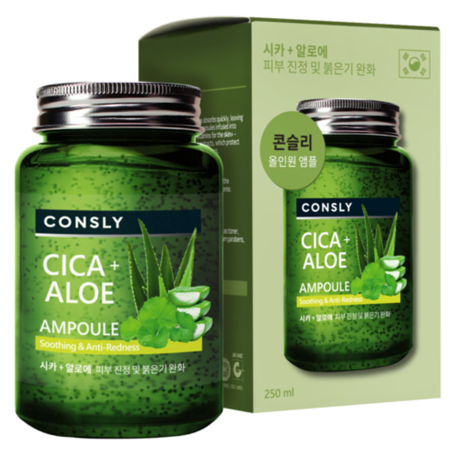 CONSLY Consly Cica & Aloe All-In-One, 250мл. Сыворотка для лица ампульная с центеллой азиатской и алоэ