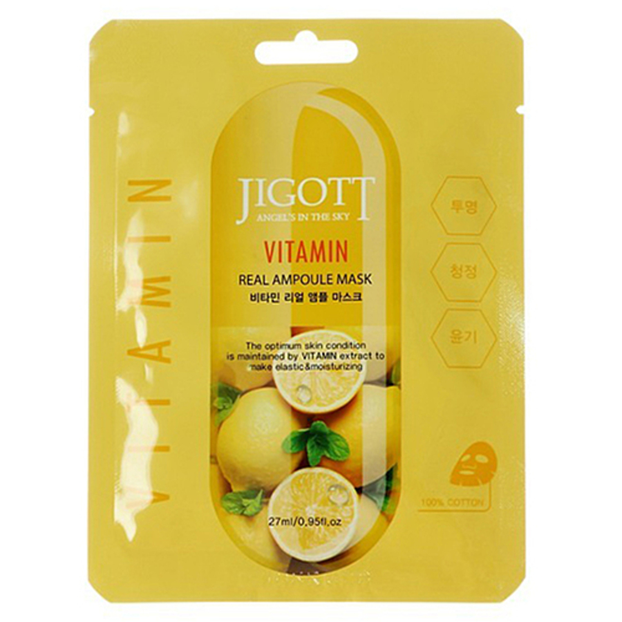 JIGOTT Jigott Vitamin Real Ampoule Mask, 27мл. Маска для лица тканевая ампульная с витаминами