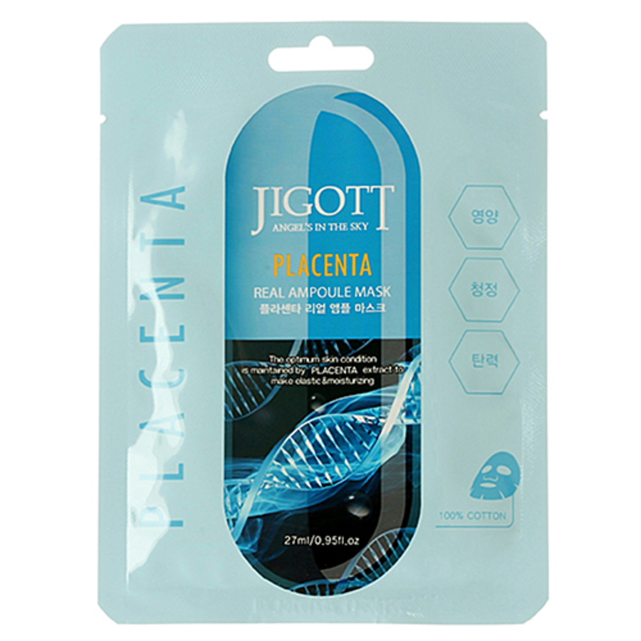 JIGOTT Jigott Placenta Real Ampoule Mask, 27мл. Маска для лица тканевая ампульная с плацентой