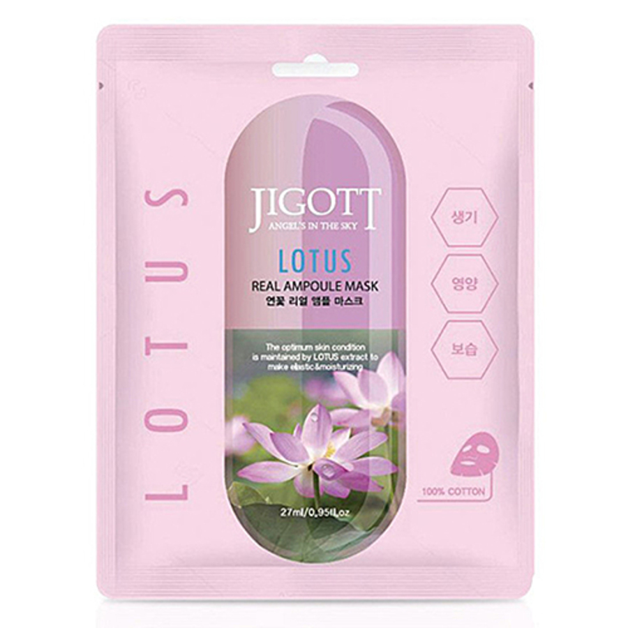 JIGOTT Jigott Lotus Real Ampoule Mask, 27мл. Маска для лица тканевая ампульная с экстрактом лотоса