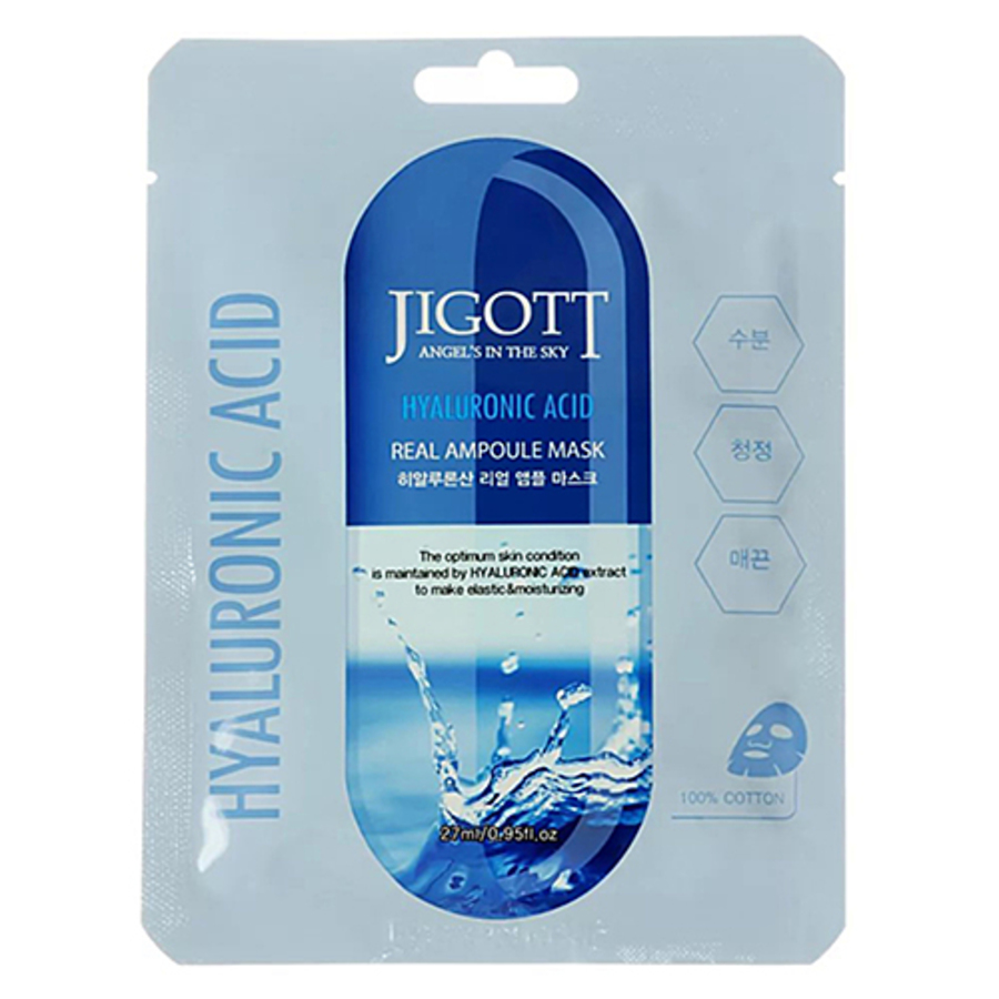 JIGOTT Jigott Hyaluronic Acid Real Ampoule Mask, 27мл. Маска для лица тканевая ампульная с гиалуроновой кислотой