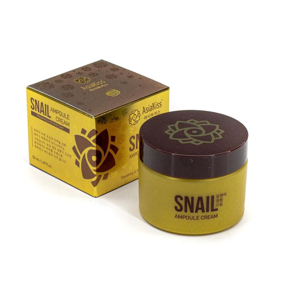 ASIAKISS Asiakiss Snail Ampoule Cream, 50мл. Крем для лица ампульный с экстрактом слизи улитки