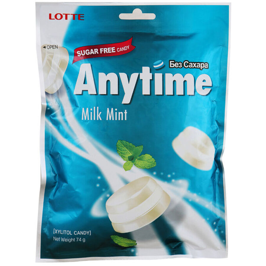 LOTTE Карамель леденцовая без сахара с ксилитолом "Молоко-мята", Lotte, 74гр.
