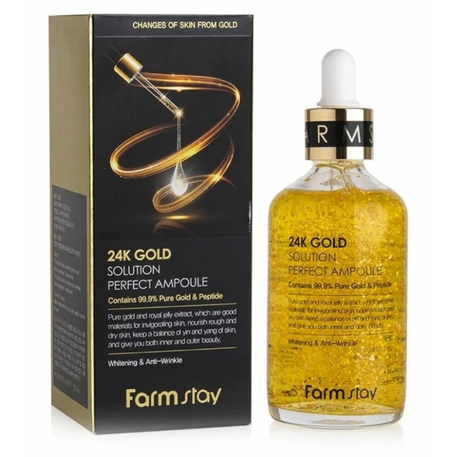 FARMSTAY 24k Gold Solution Perfect Ampoule, 100мл. FarmStay Сыворотка для лица ампульная с золотом и EGF
