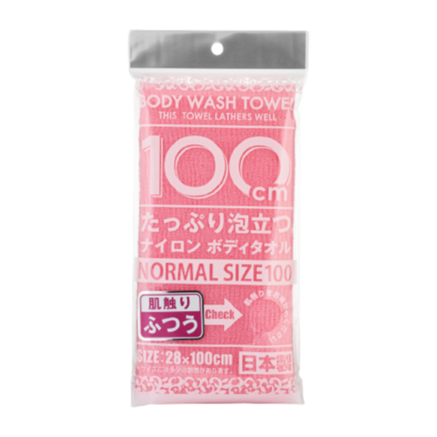YOKOZUNA Yokozuna Shwoer Long Body Towel, 28*100см. Мочалка для тела массажная средней жесткости, розовая