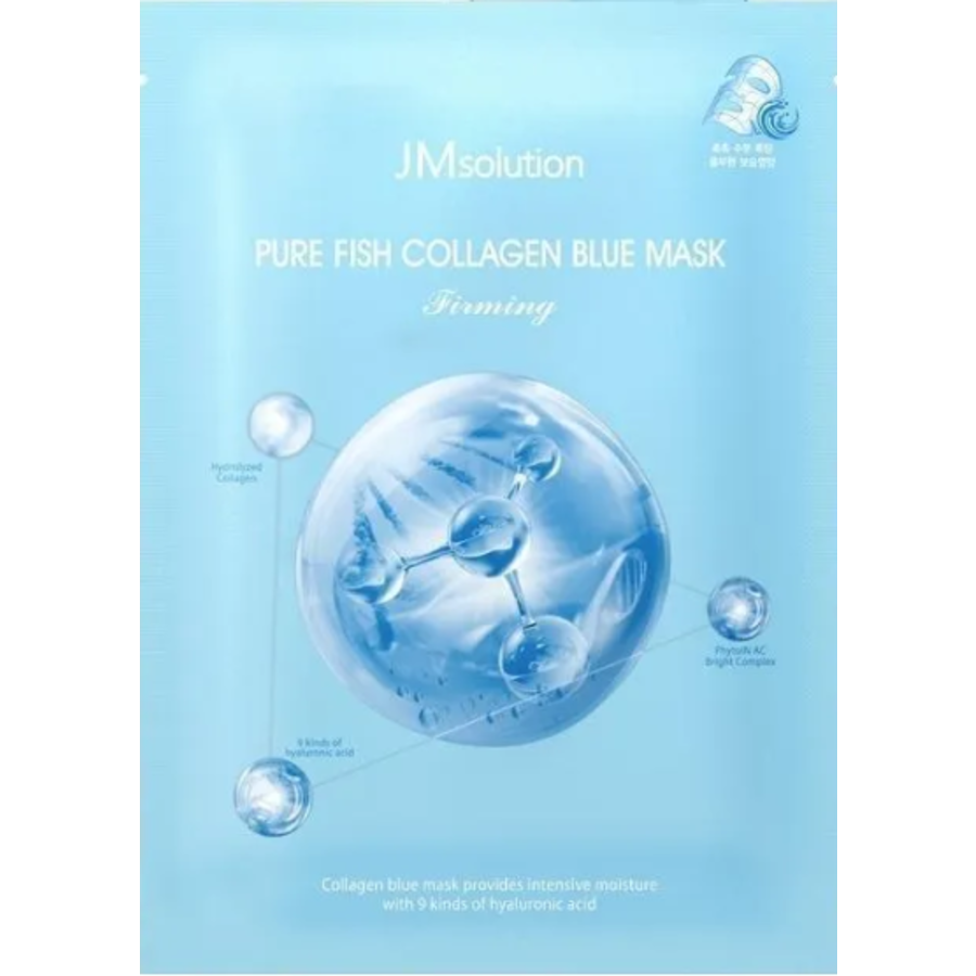 JM SOLUTION Pure Fish Collagen Blue Mask, 30мл. JMsolution Маска для лица тканевая с рыбным коллагеном и гиалуроном