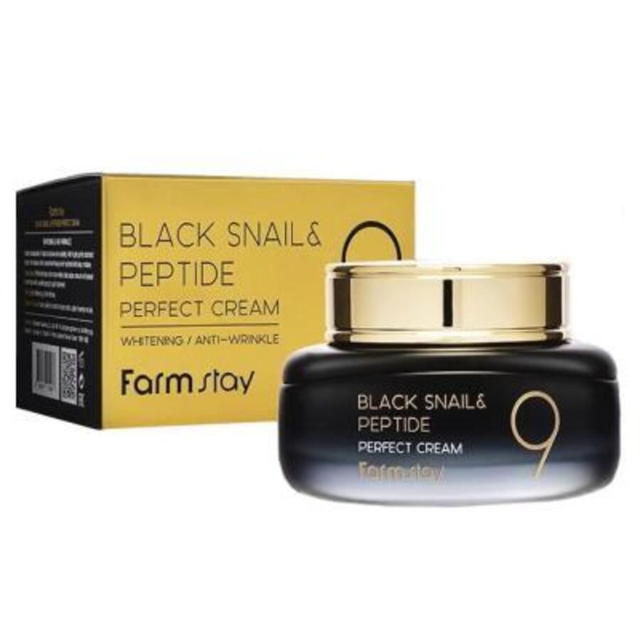 FARMSTAY Black Snail & Peptide 9 Perfect Cream, 55мл. FarmStay Крем для лица антивозрастной с муцином черной улитки и пептидами