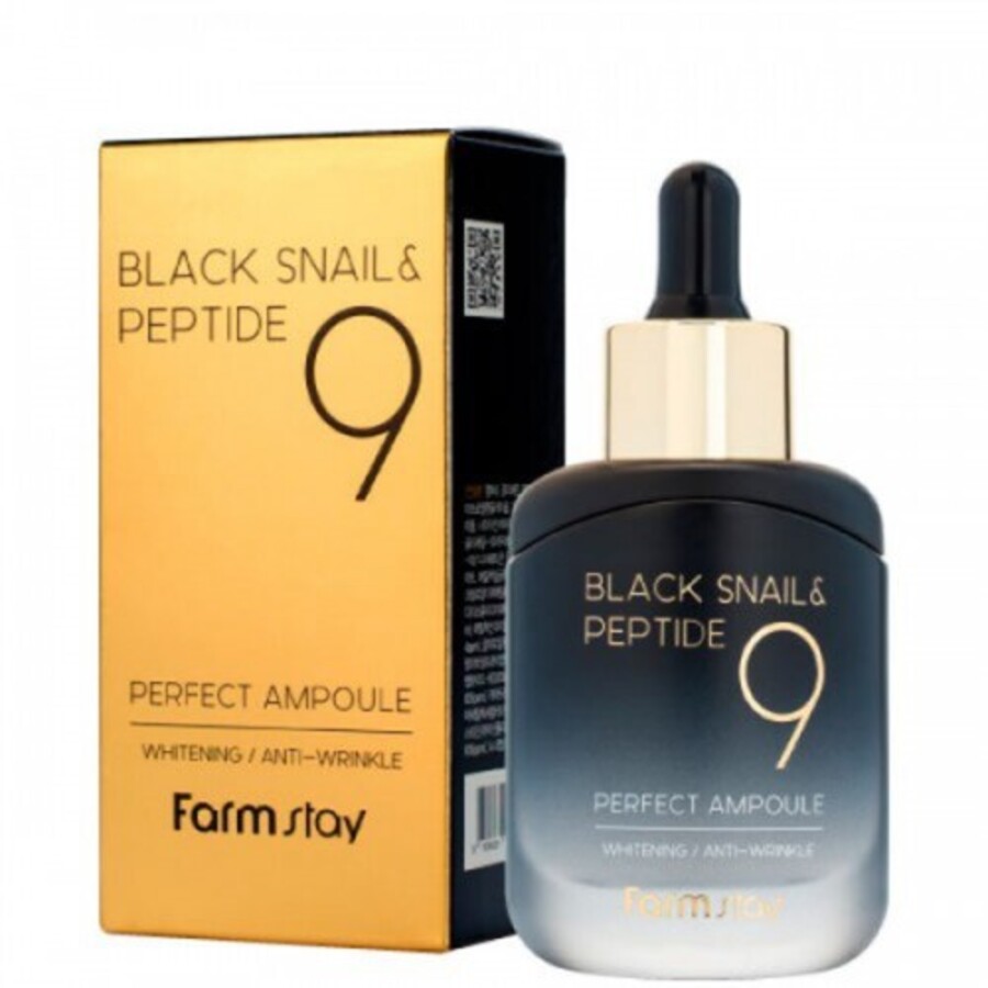 FARMSTAY Black Snail And Peptide 9 Perfect Ampoule, 35мл. FarmStay Сыворотка для лица ампульная с муцином черной улитки и пептидами