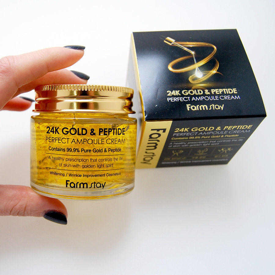 FARMSTAY 24K Gold & Peptide Perfect Ampoule Cream, 80мл. FarmStay Крем для лица ампульный с частичками золота и EGF