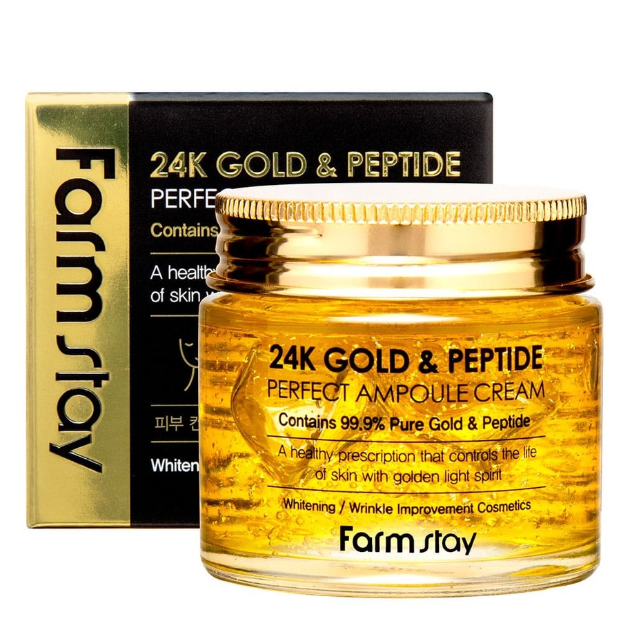 FARMSTAY FarmStay 24K Gold & Peptide Perfect Ampoule Cream, 80мл. Крем для лица с частичками золота и EGF