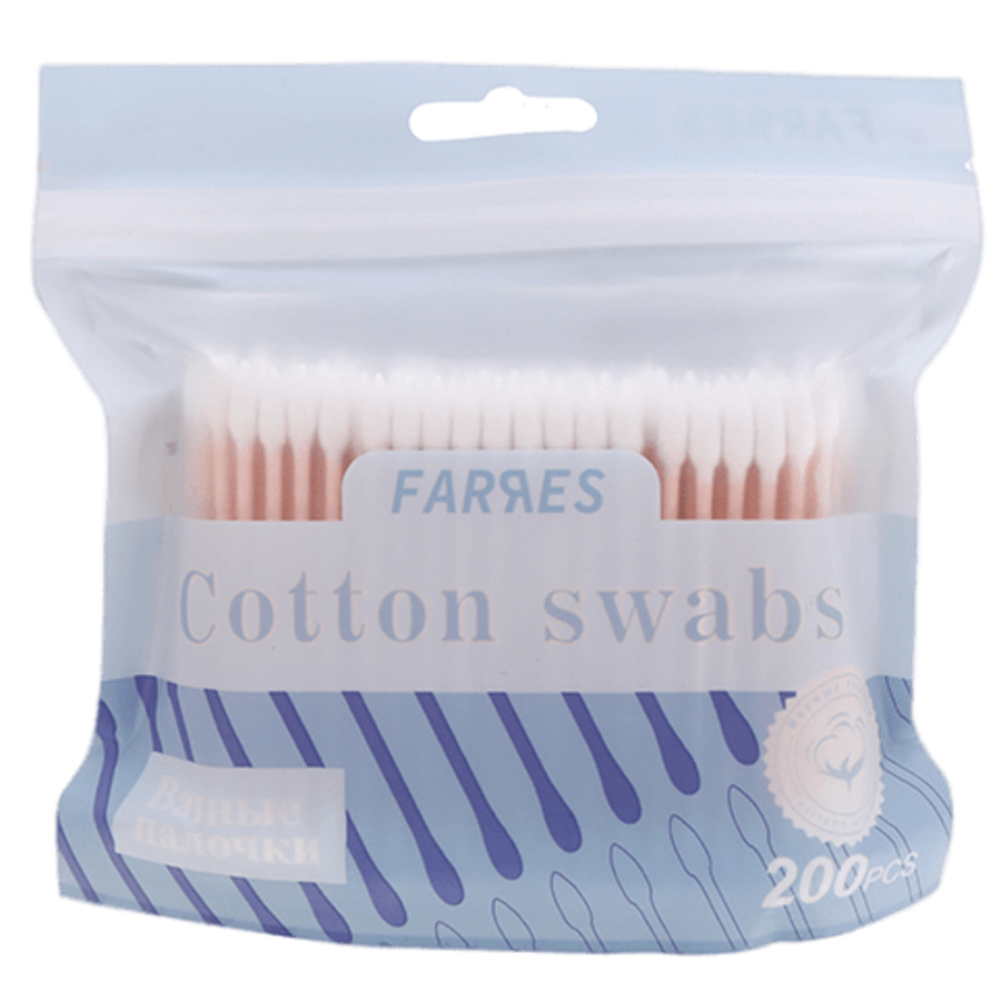 FARRES Cotton Swabs, 200шт Farres Палочки ватные круглые + острые