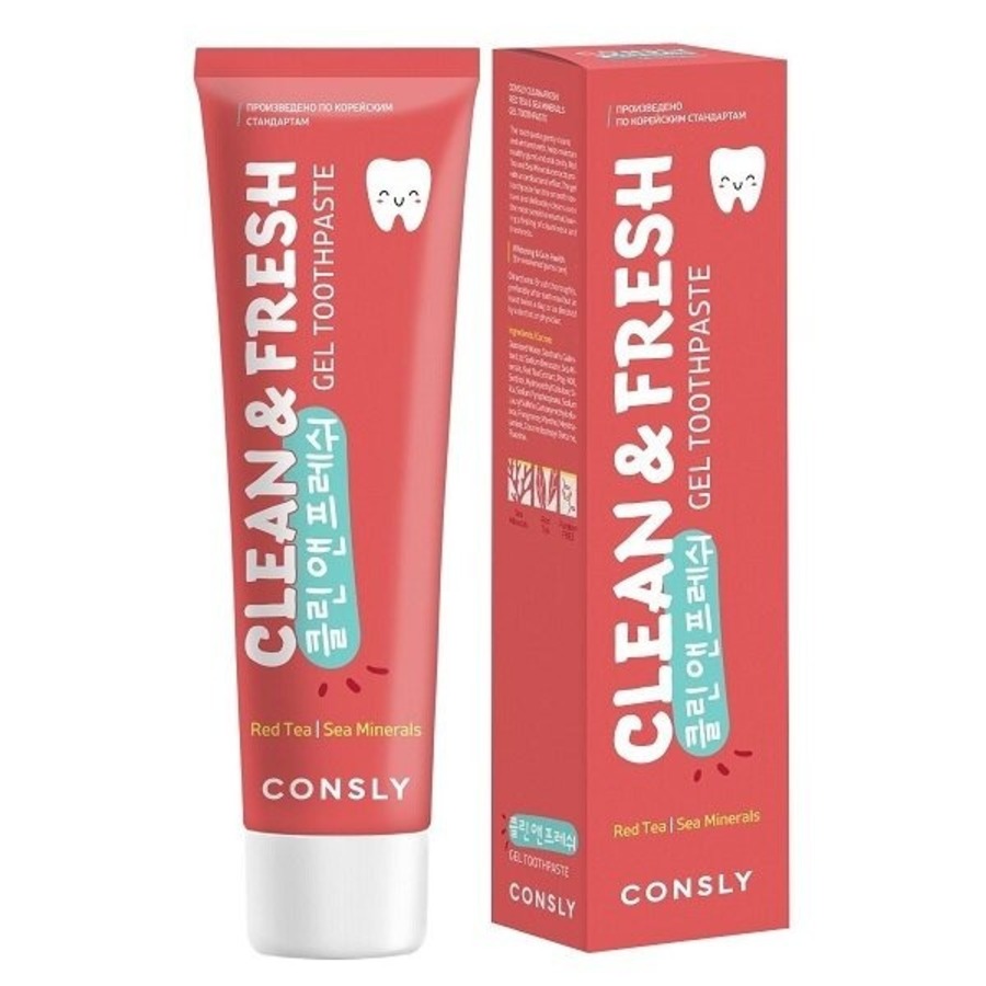 CONSLY Clean&Fresh Red Tea & Sea Minerals Gel Toothpaste, 105гр. Consly Паста зубная гелевая с экстрактом красного чая и морскими минералами