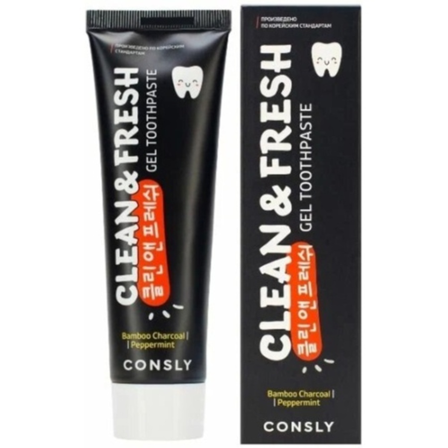 CONSLY Clean&Fresh Bamboo Charcoal & Peppermint Gel Toothpaste, 105гр. Consly Паста зубная гелевая с бамбуковым углем и перечной мятой
