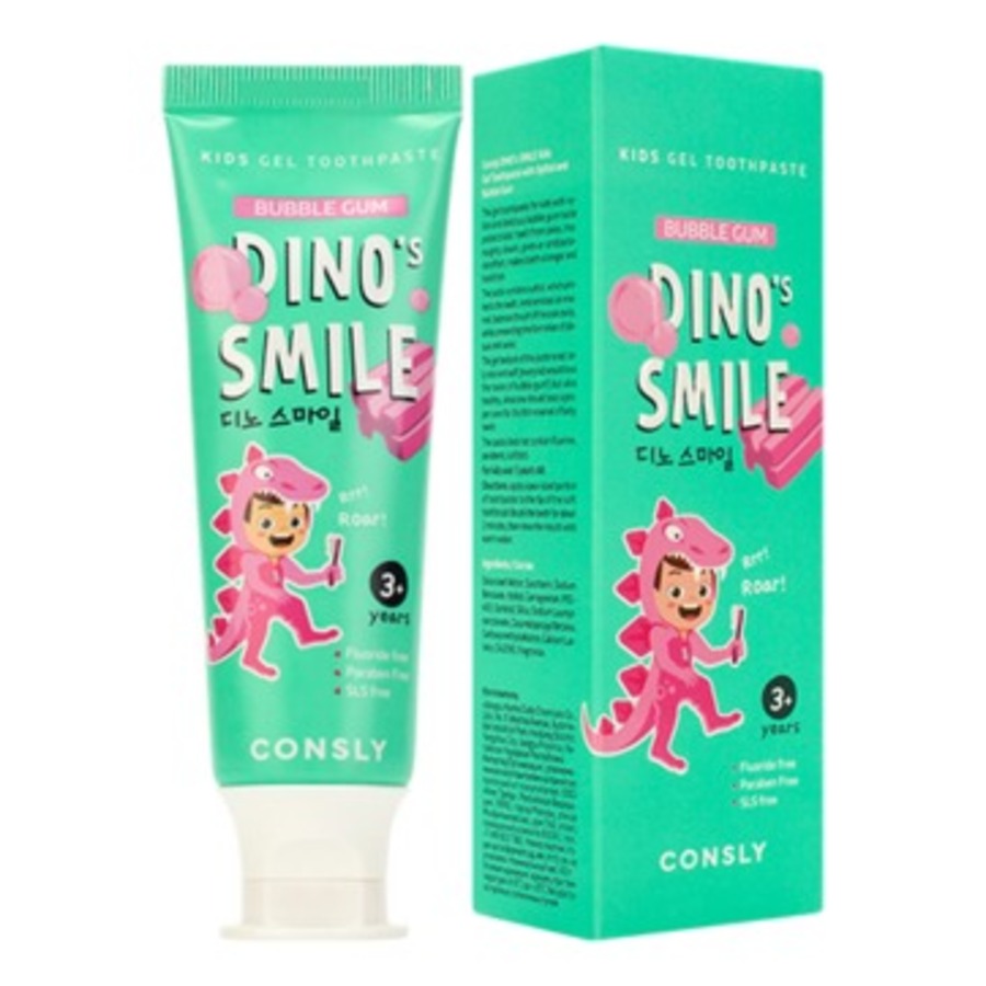 CONSLY Dino's Smile Kids Gel Toothpaste With Xylitol And Bubble Gum, 60гр. Consly Паста зубная гелевая детская c ксилитом и вкусом жвачки