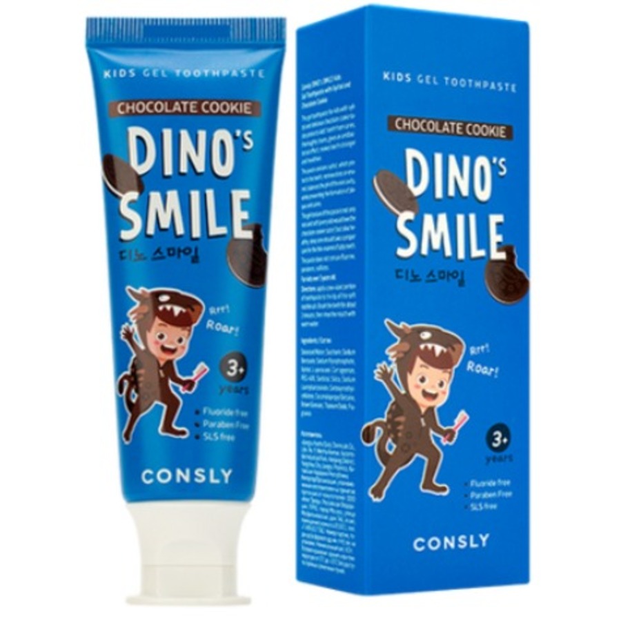 CONSLY Dino's Smile Kids Gel Toothpaste With Xylitol And Chocolate Cookie, 60гр. Consly Паста зубная гелевая детская c ксилитом и вкусом шоколадного печенья