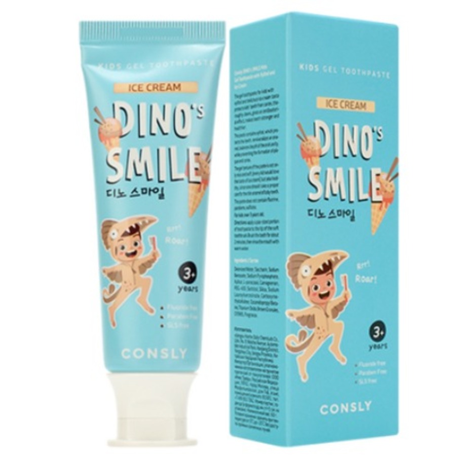 CONSLY Dino's Smile Kids Gel Toothpaste With Xylitol And Ice Cream, 60гр. Consly Паста зубная гелевая детская c ксилитом и вкусом пломбира