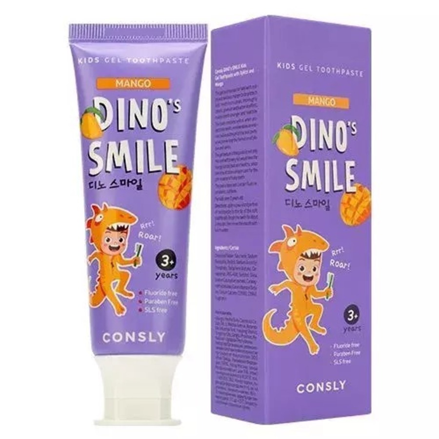 CONSLY Dino's Smile Kids Gel Toothpaste With Xylitol And Mango, 60гр. Consly Паста зубная гелевая детская c ксилитом и вкусом манго