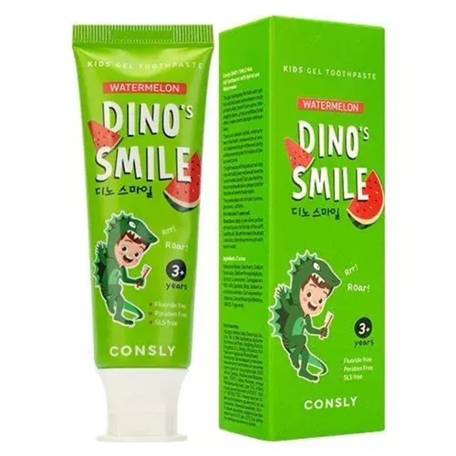 CONSLY Dino's Smile Kids Gel Toothpaste With Xylitol And Watermelon, 60гр. Consly Паста зубная гелевая детская c ксилитом и вкусом арбуза