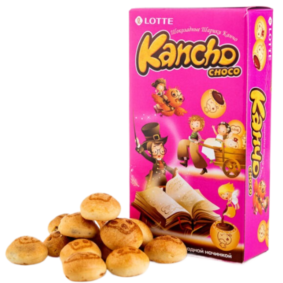 LOTTE Kancho, 42гр. Lotte Печенье с шоколадной начинкой