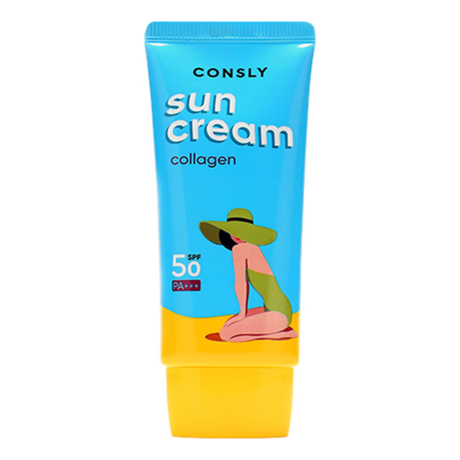 CONSLY Daily Protection Collagen Sun Cream, 50мл Consly Крем cолнцезащитный с морским коллагеном SPF 50+/PA+++ для нормальной и сухой кожи