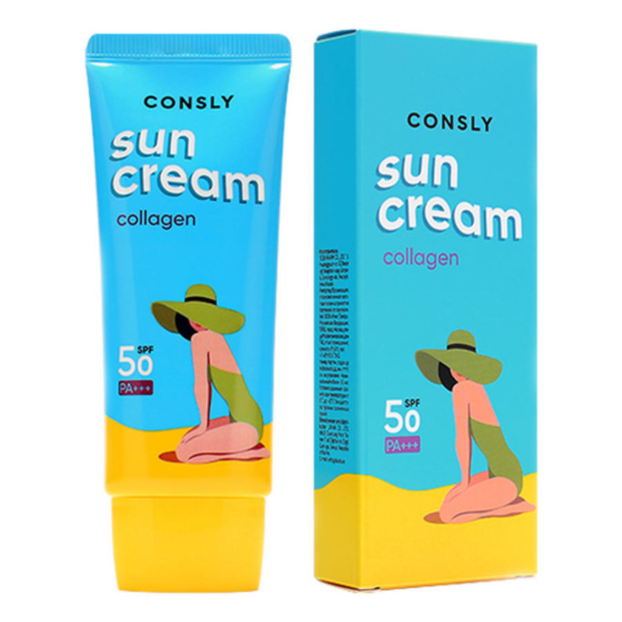 CONSLY Daily Protection Collagen Sun Cream, 50мл Consly Крем cолнцезащитный с морским коллагеном SPF 50+/PA+++ для нормальной и сухой кожи