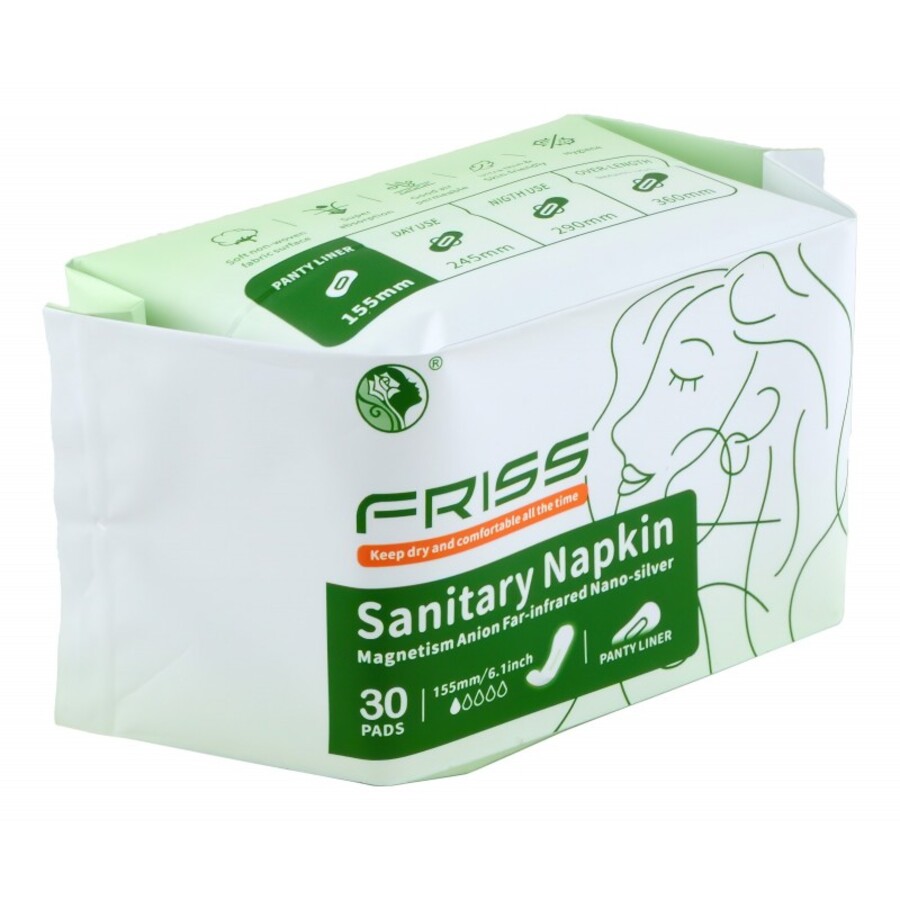 FRISS Sanitary Napkin, 30шт Friss Прокладки ежедневные с турмалином и наносеребром