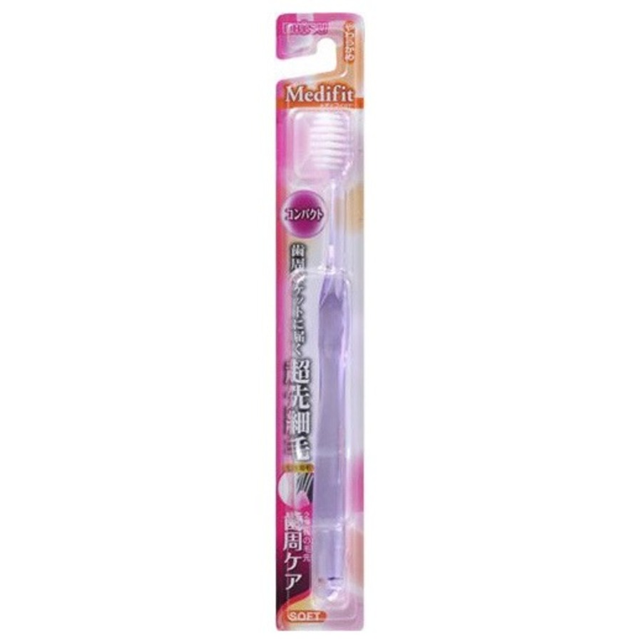 EBISU Medifit Clear Super Tapered Hair, 1шт. Ebisu Щетка зубная с компактной чистящей головкой, плоским срезом сверхтонких щетинок и прозрачной ручкой, 4-рядная, мягкая