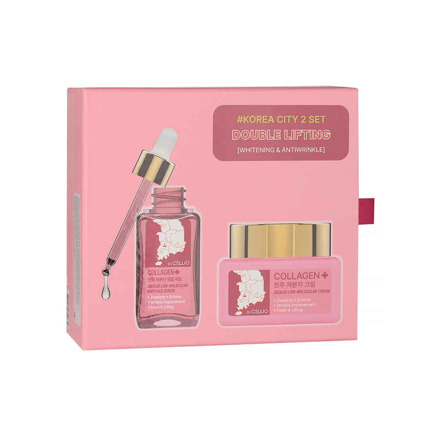 CELLIO Набор уходовый для лица с низкомол.коллагеном [Korea city cream+serum set] DR.CELLIO PLUS