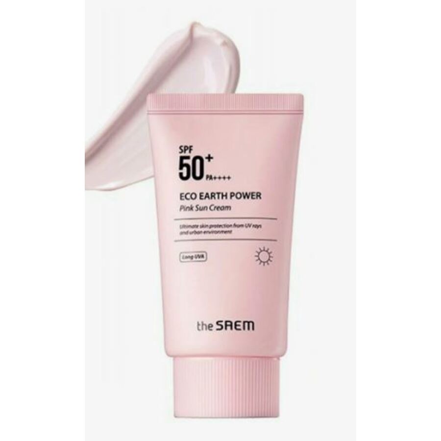 THE SAEM Крем солнцезащитный для лица для чувствительной кожи Eco Earth Pink Sun Cream 50g The Saem
