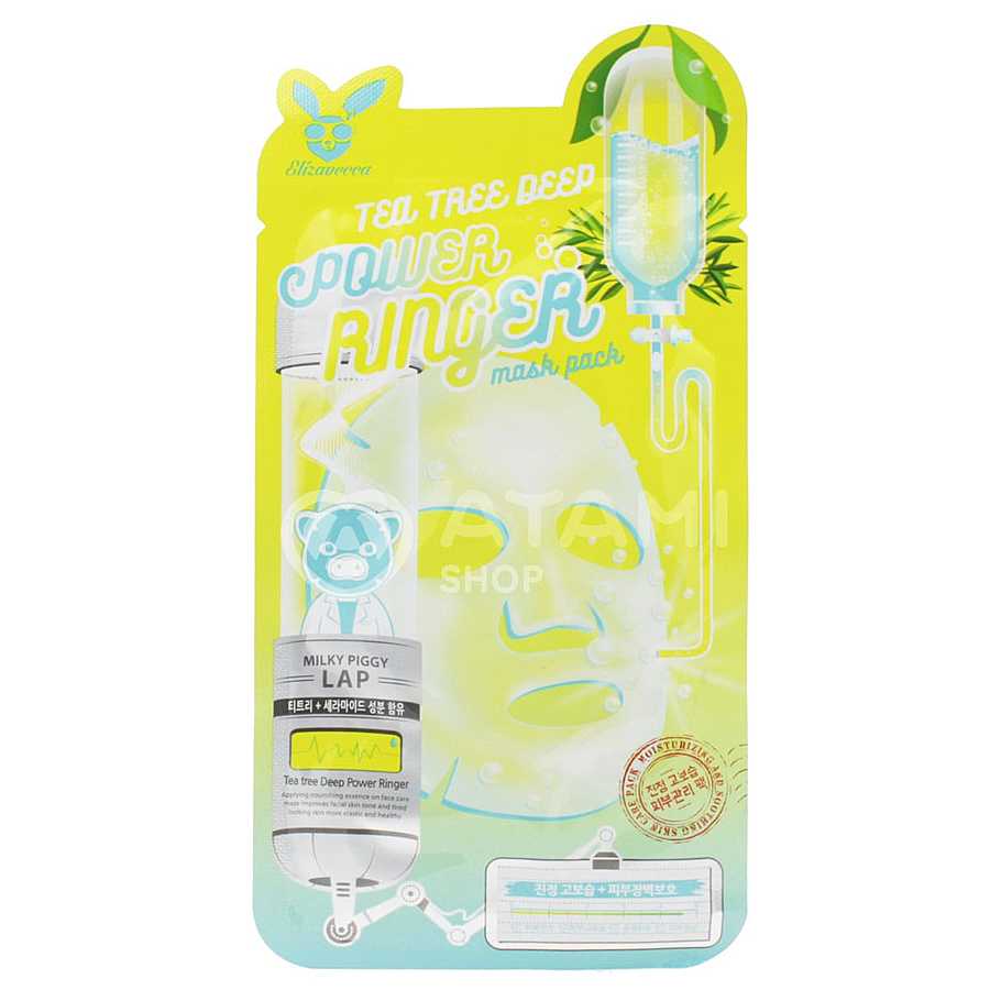ELIZAVECCA Tea Tree Deep Power Ringer Mask Pack, 23мл. Маска для лица тканевая успокаивающая с экстрактом чайного дерева