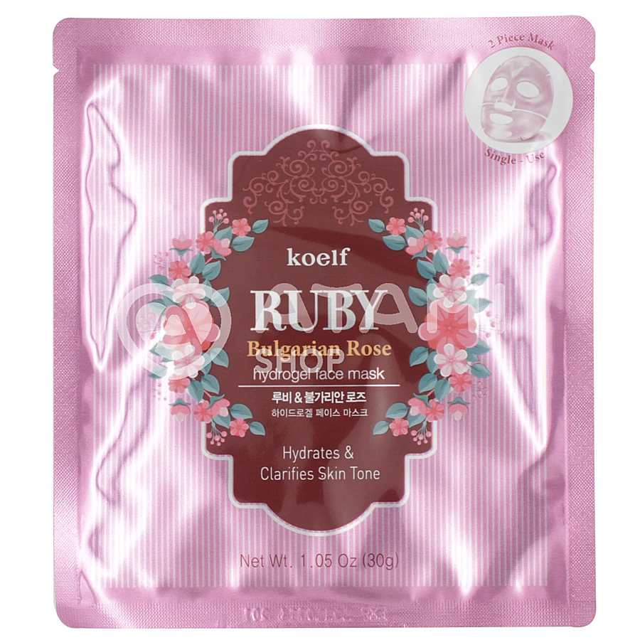 KOELF Ruby & Bulgarian Rose Hydrogel Mask Pack, 1шт. Маска для лица гидрогелевая с экстрактом болгарской розы и рубиновой пудрой