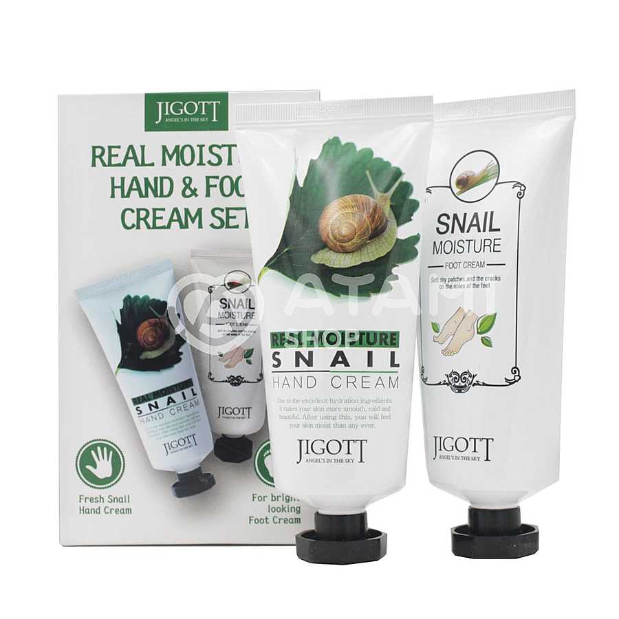 JIGOTT Set Real Moisture Snail Hand & Foot Cream, 2шт*100мл. Набор кремов для рук и ног с экстрактом слизи улитки