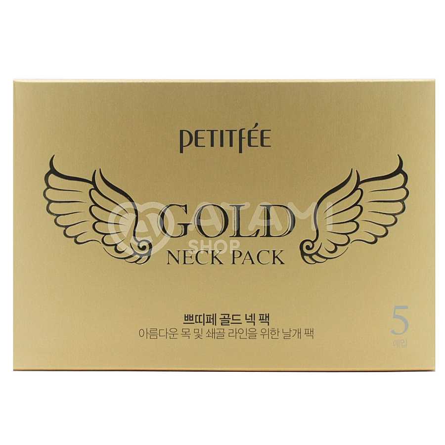 PETITFEE Gold Neck Pack Hydrogel Angel Wings Патчи для подтяжки шеи с золотом гидрогелевые 5 шт.
