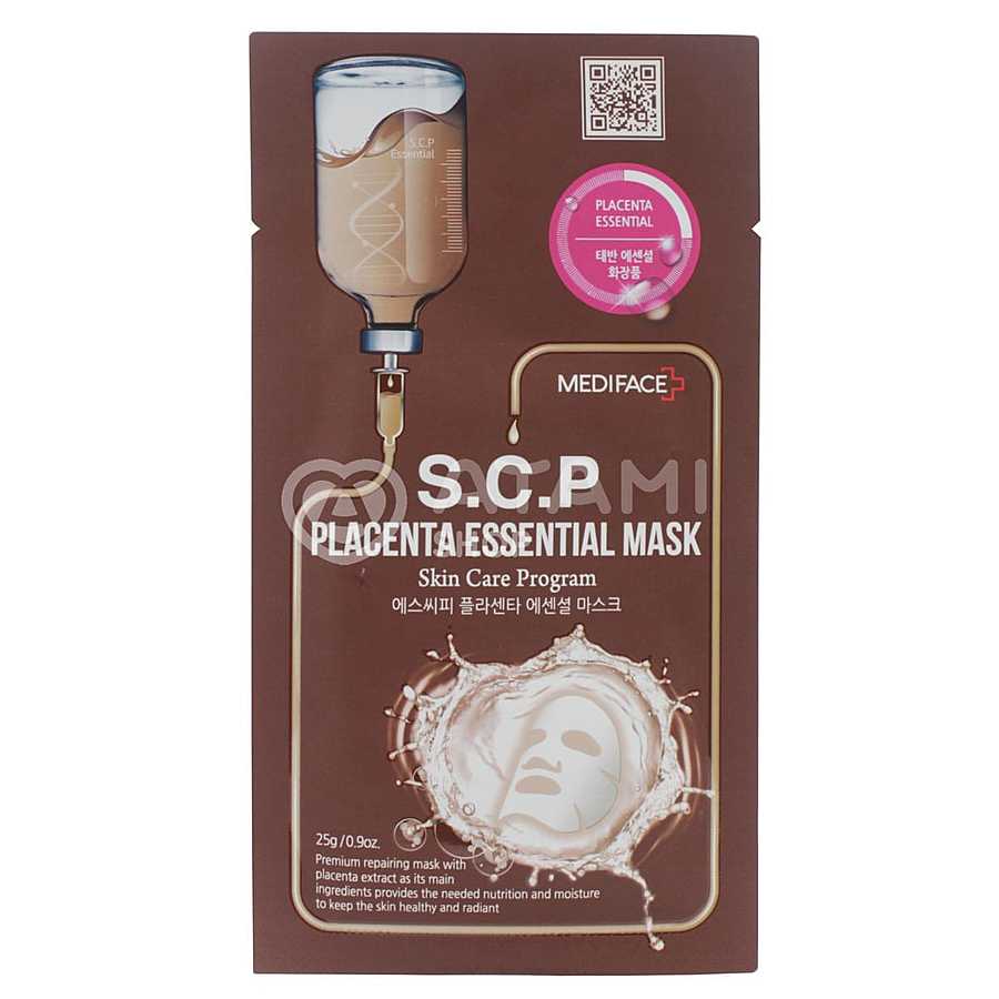 MEDIFACE S.C.P Placenta Essential Mask Маска для лица с плацентой сияние кожи тканевая