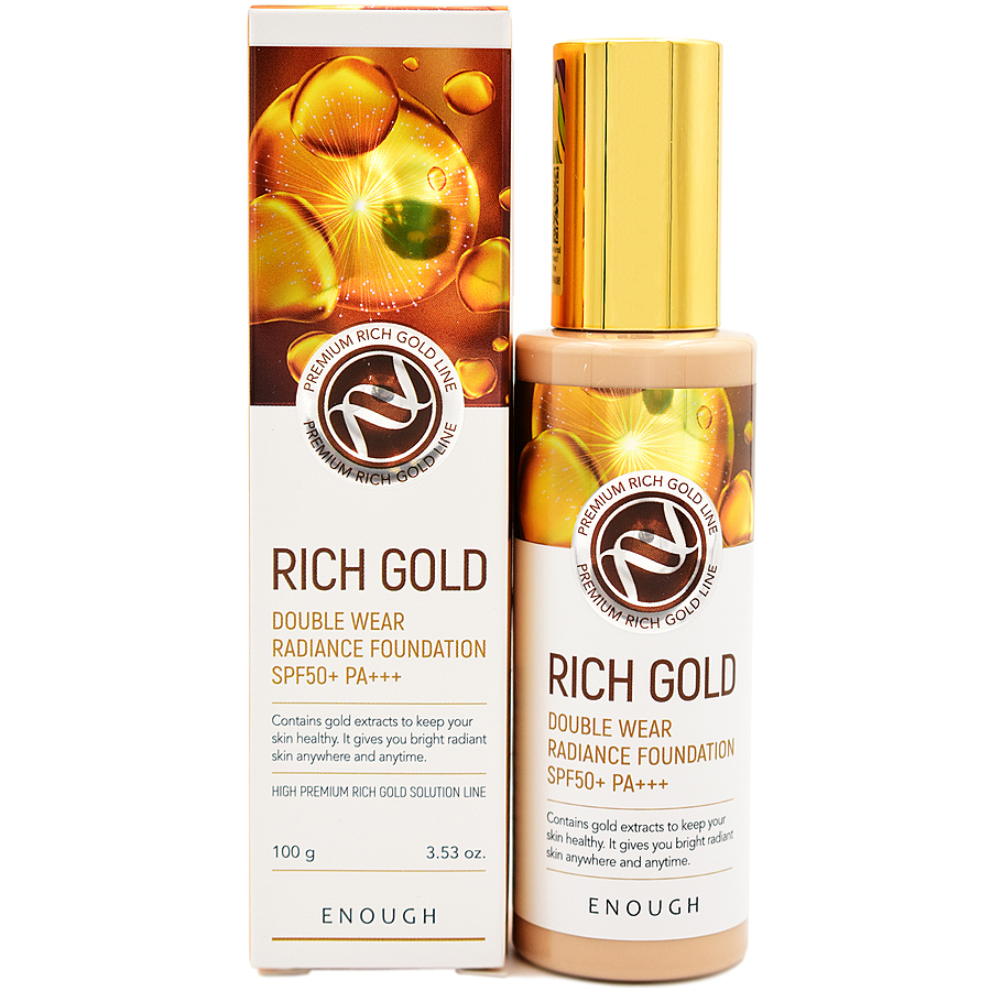 ENOUGH Rich Gold Double Wear Radiance Foundation SPF50+PA+++, 100мл. Крем для лица тональный для сияния кожи с золотом 21тон