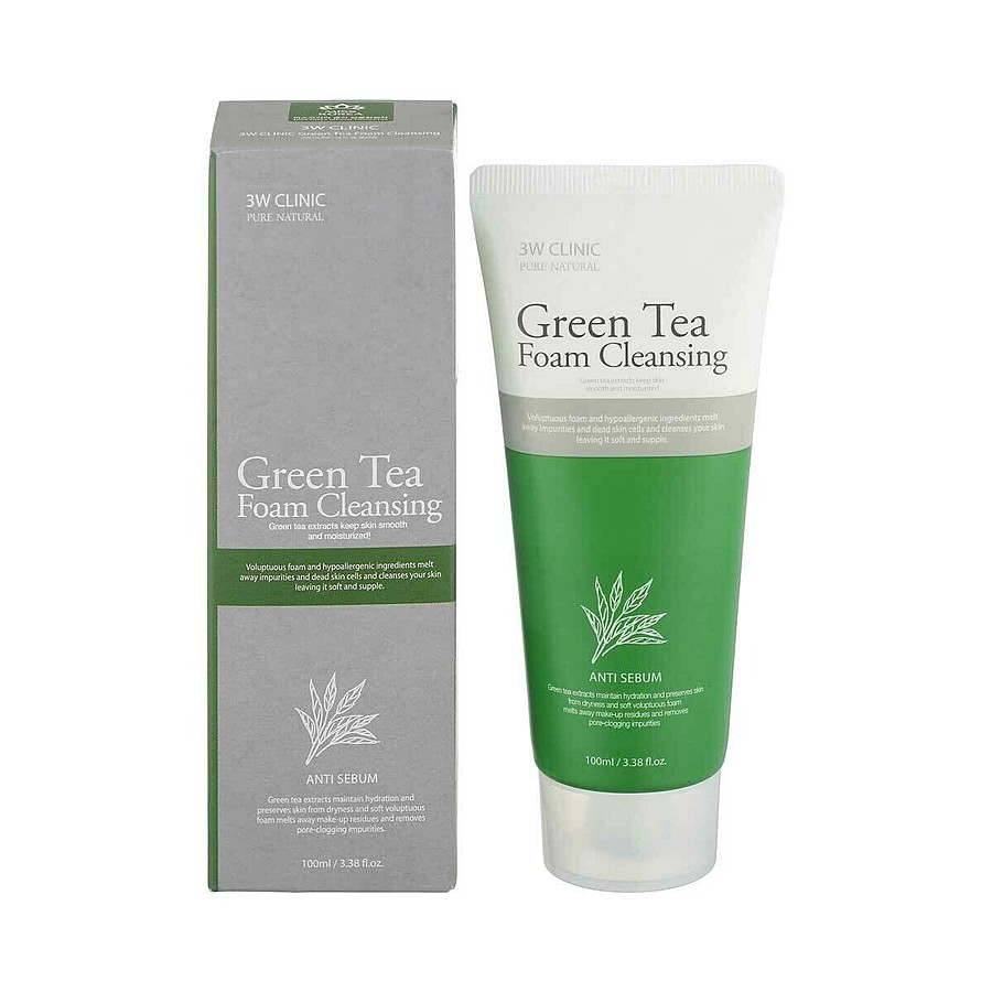3W CLINIC 3W Clinic Green Tea Foam Cleansing, 100мл. Пенка для умывания заживляющая с экстрактом зеленого чая