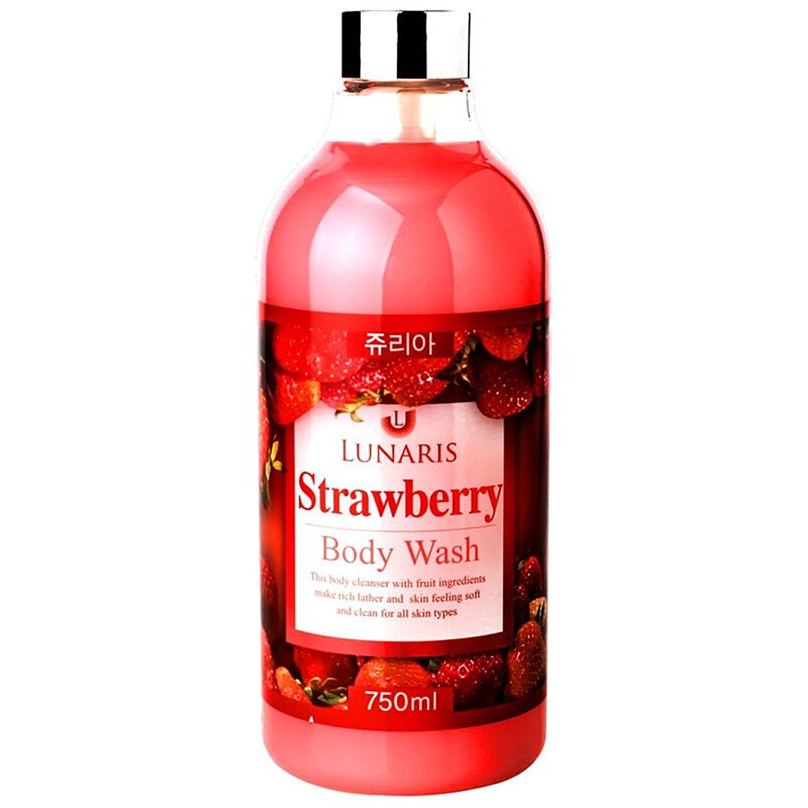 LUNARIS Body Wash Strawberry, 750мл. Гель для душа увлажняющий с клубникой
