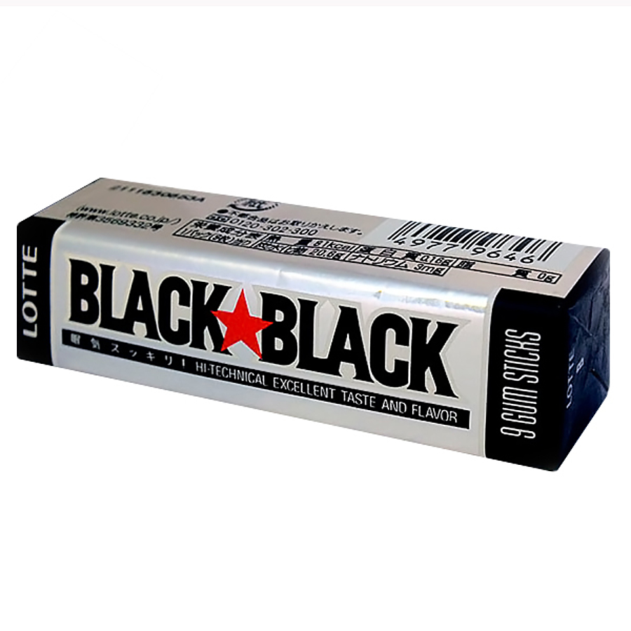 LOTTE Black Black Gum, 26гр. Lotte Жевательная резинка с добавлением кофеина и ментоловым вкусом
