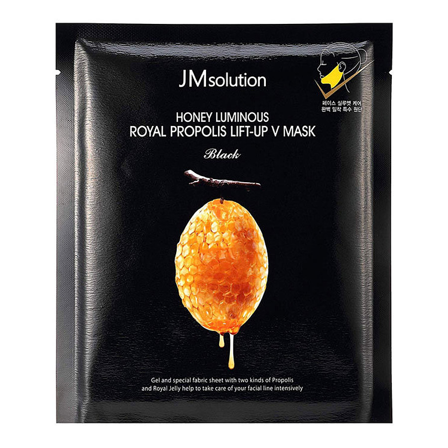 JM SOLUTION Honey Luminous Royal Propolis Lift-up V Mask, 1 шт. Маска для подтяжки контура лица эластичная с прополисом