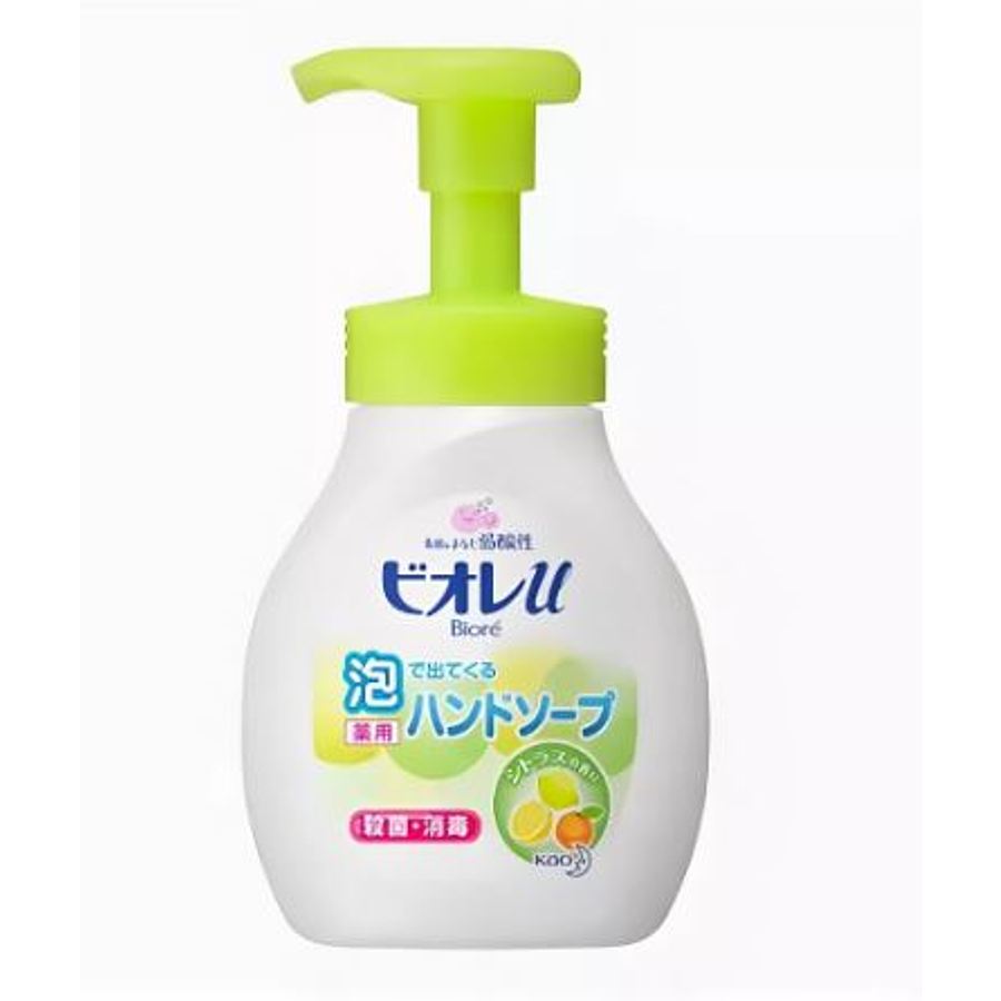 KAO Biore U Foaming Hand Soap Citrus, 250мл. Пенное мыло для рук с антибактериальным эффектом и аромат цитруса