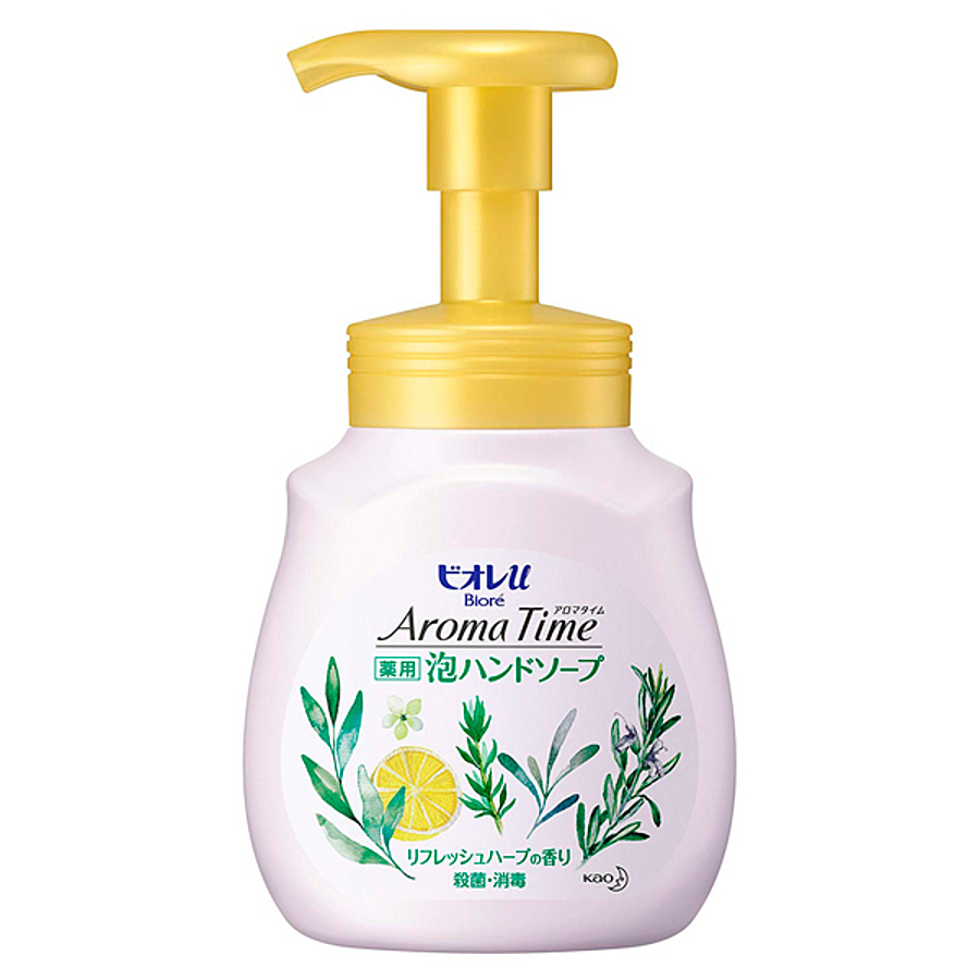 KAO Biore U Aroma Time, 230мл Пенное мыло для рук с антибактериальным эффектом и ароматом трав